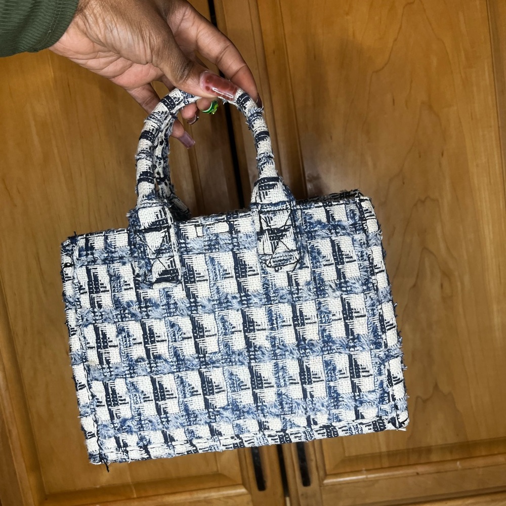 Stylish Blue and White Tweed Handbag BNWT
